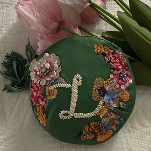 Anthropologie Embellished Leather “L” Monogram Crest Pouch